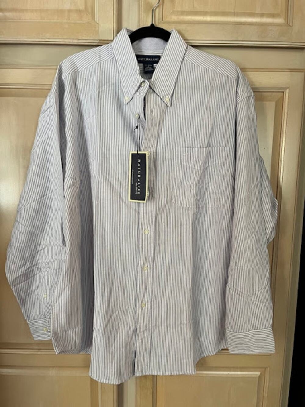 NWT Natural Life Shirt Cotton Purple White Stripe Button Down Sz L Preppy